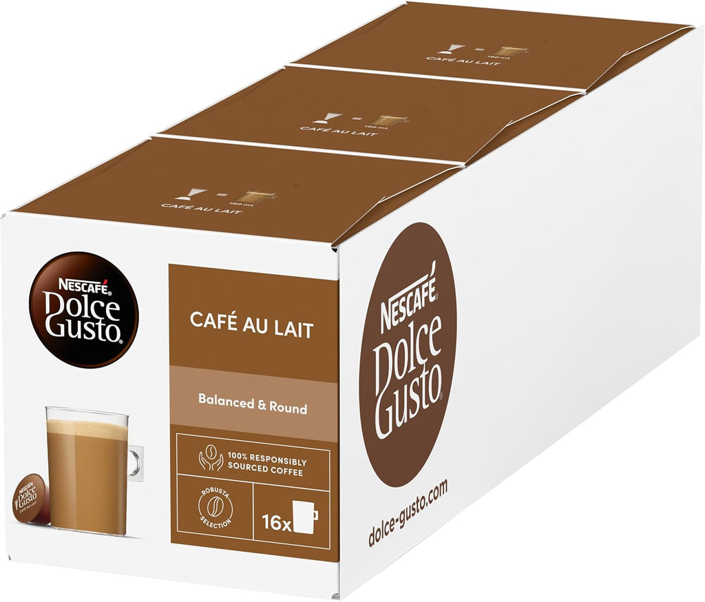 Nescaf? Dolce Gusto CAF? Au Lait (Pack of 3, Total 48 Capsules)