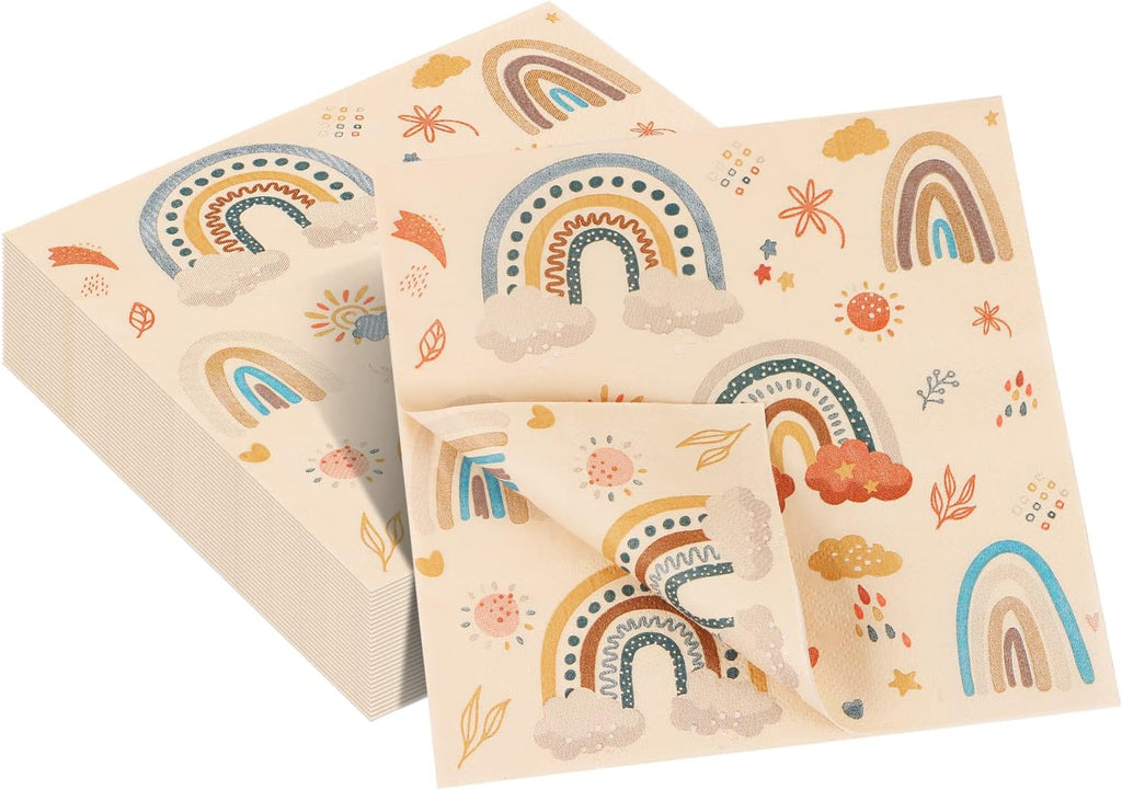 40 Pack Boho Rainbow Party Decorations Bohemian Rainbow Napkins, 13 x 13 Inches Rainbow Party Napkins for Birthday Party Supplies Boho Rainbow Paper Napkins Table Decorations (Boho Rainbow)