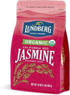 Lundberg Organic Red Jasmine Rice, Long Grain Red Rice - Non-Sticky, Fluffy Aromatic Rice, Organically Grown in California, Pantry Staples, 16 Oz