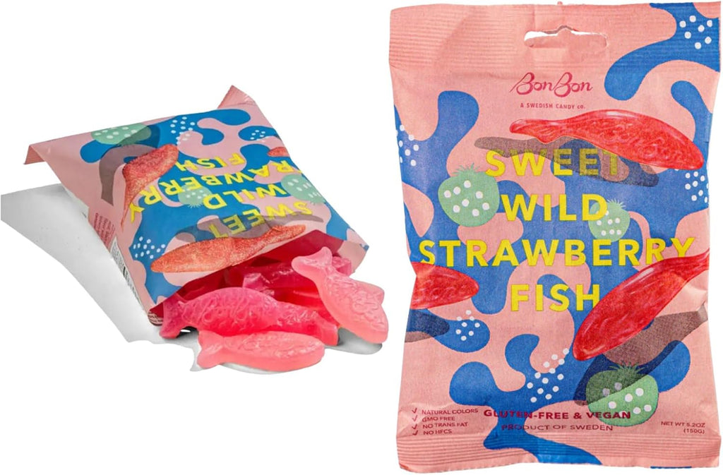 Swedish Candy Vegan Candy Bon-Bon, Sour Gummy Candy from Sweden (Pack of 2) (Sweet Wild Strawberry)