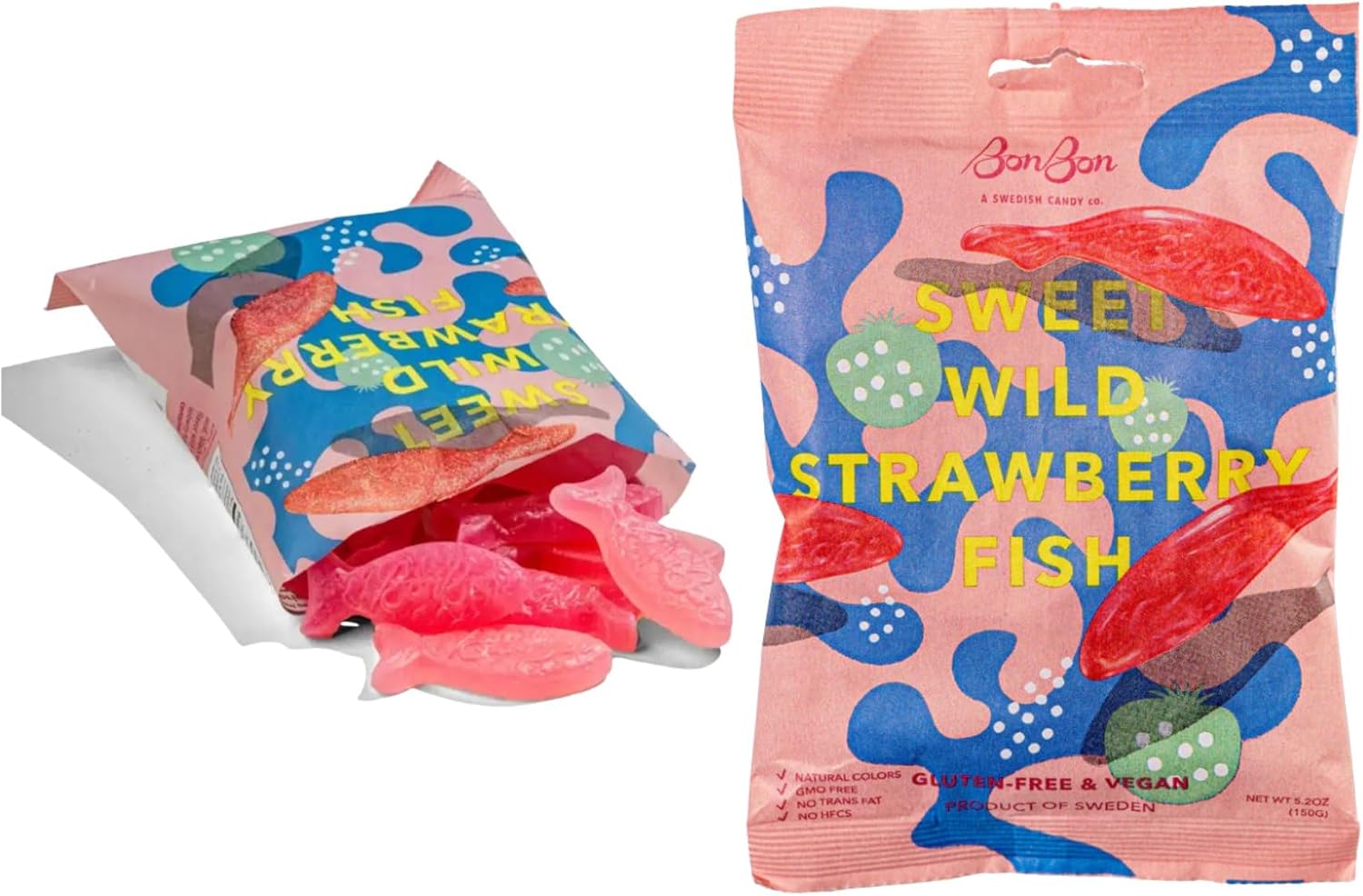 Swedish Candy Vegan Candy Bon-Bon, Sour Gummy Candy from Sweden (Pack of 2) (Sweet Wild Strawberry)