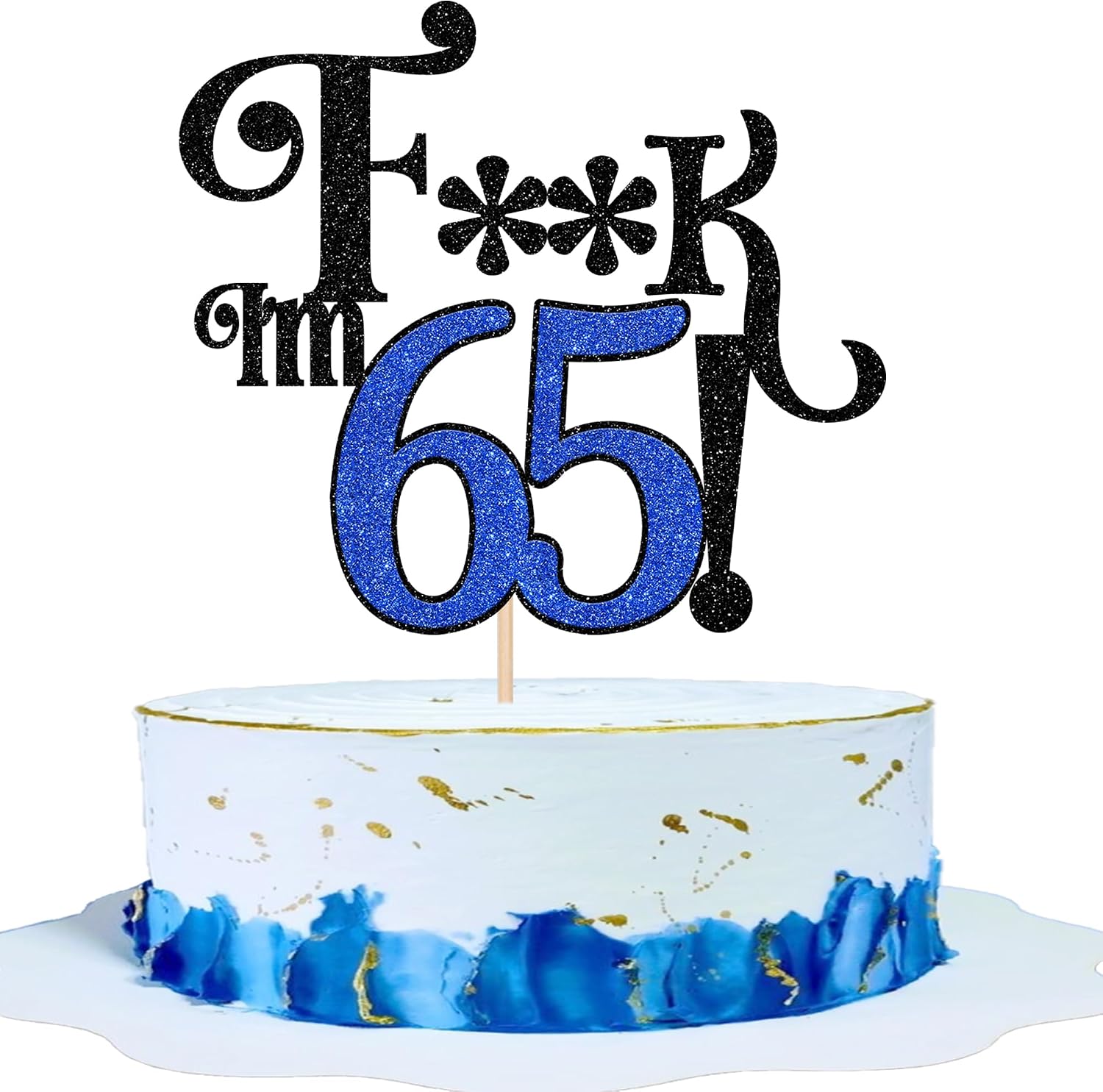 1 PCS Happy 65th Birthday Cake Topper Glitter Funny I'm 65 Cake Pick Cheers to 65 Years Birthday Cake Decoration for Men Women Happy 65th Birthday Anniversary Party Cake Decorations Supplies Blue