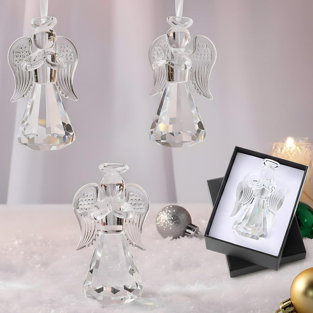 Tioncy 4 Pcs Crystal Angel Hanging Ornaments, and Glass Crystal Angel Decor, Blessing Gift for Women Nurse Coworker Friendship Anniversary(Folded Hands)