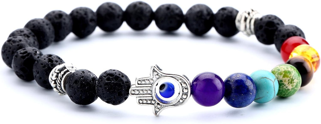 Men Women 8mm Lava Rock 7 Chakra Beads Chakra Bracelet Braided Rope Natural Stone Yoga Bracelet Bangle
