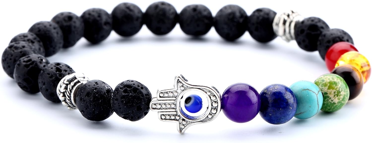 Men Women 8mm Lava Rock 7 Chakra Beads Chakra Bracelet Braided Rope Natural Stone Yoga Bracelet Bangle