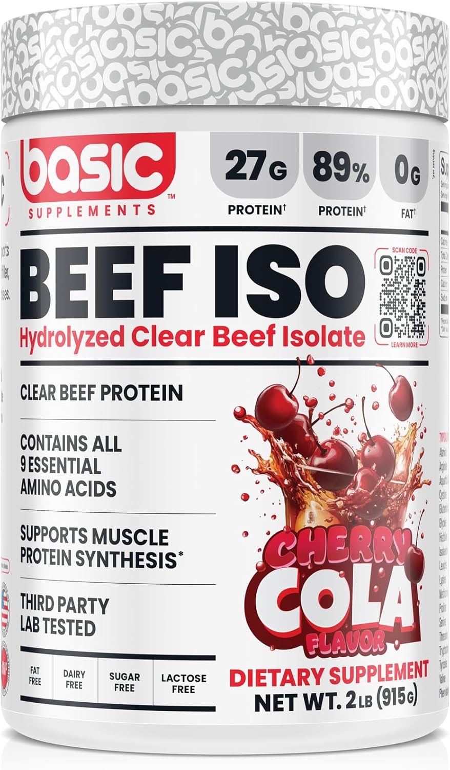 BASIC SUPPLEMENTS Hydrolyzed Clear Beef Isolate Protein Powder, 27g Protein, 9 Essential Amino Acids, Fat-Free, Dairy-Free, Sugar-Free, Latose-Free, Supports Muscle Protein Synthesis
