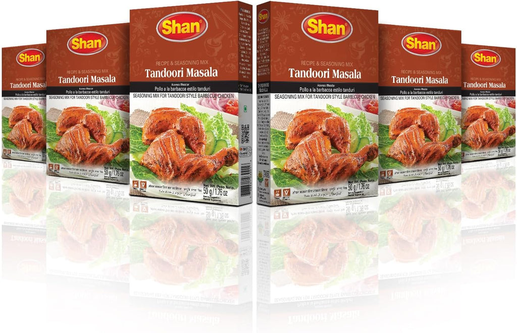 Shan - Tandoori Masala Seasoning Mix (50g) - Spice Packets for Tandoori Style Chicken (Pack of 6)