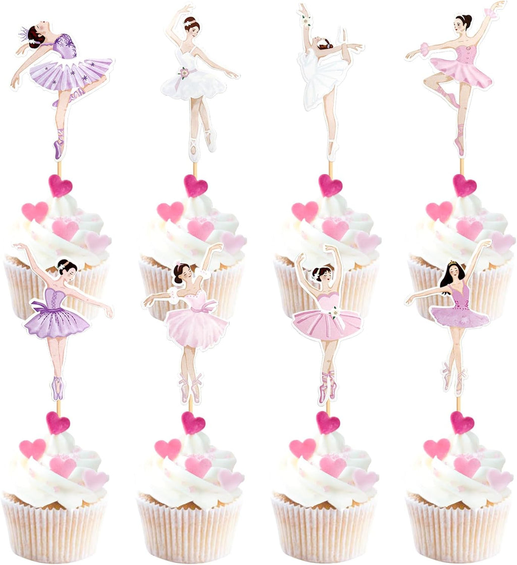 Ballerina Cupcake Toppers,24 PCS Ballerina Cake Topper,Ballerina Birthday Party Decorations