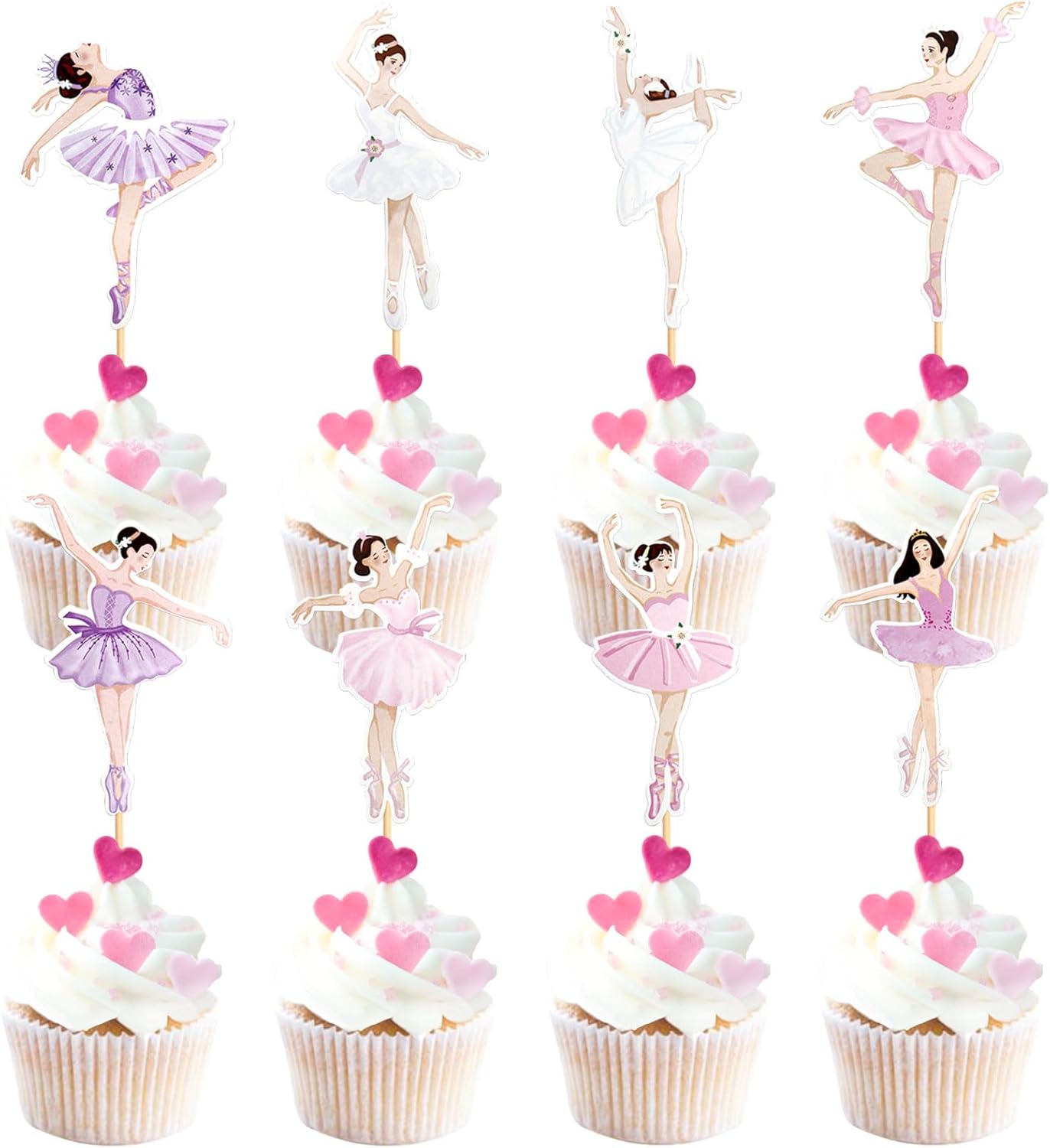 Ballerina Cupcake Toppers,24 PCS Ballerina Cake Topper,Ballerina Birthday Party Decorations