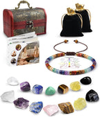 Chakra Bracelets Healing Crystals Set, Crystals and Healing Stones Reiki Energy Protection, Wooden Box, Mothers Day Birthday Gifts for Mom, Meditation Relax, Relief Anxiety Stress Gifts for Women