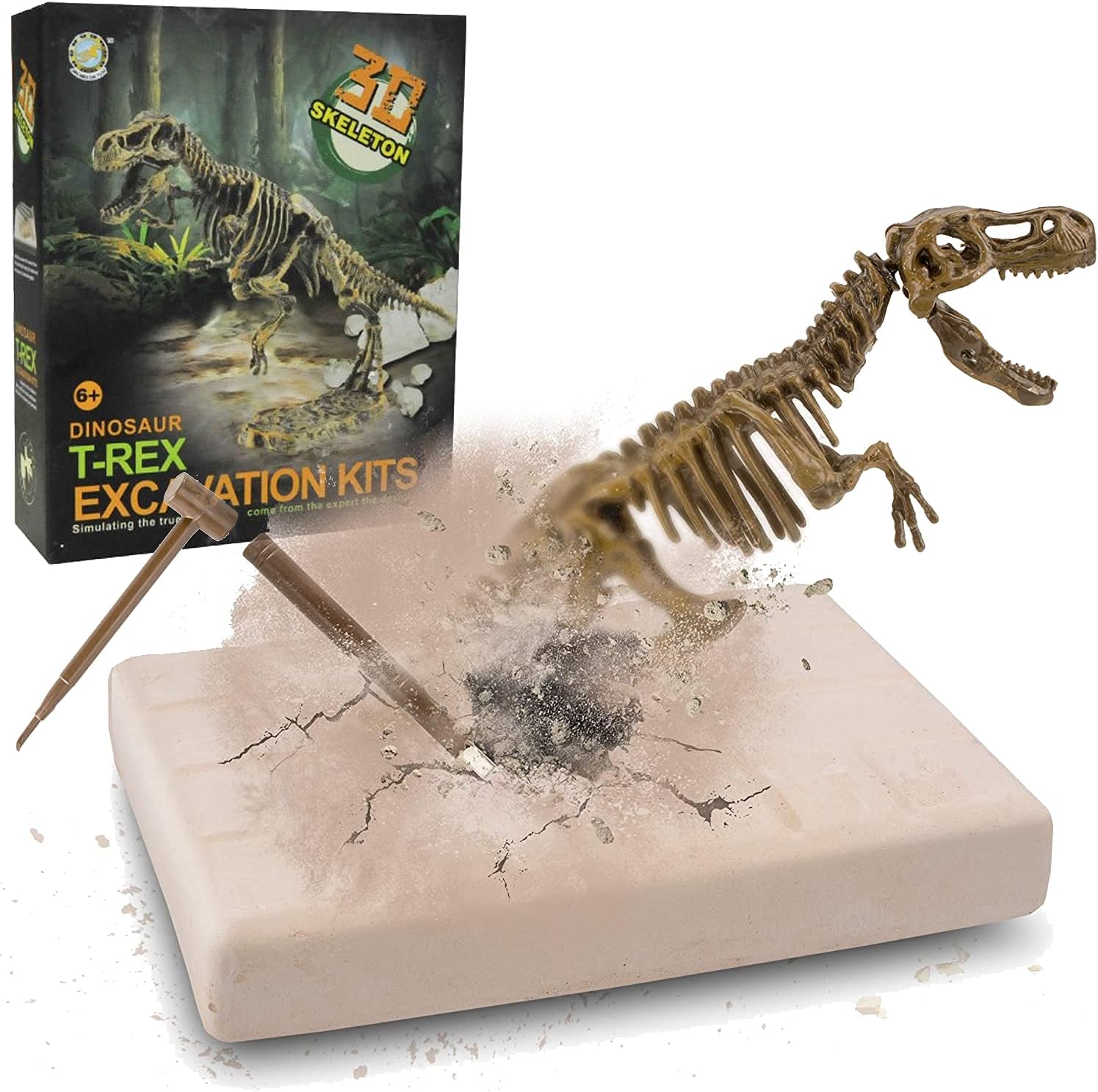 Dig & Discover Dino Tyrannosaurus Rex Dinosaur Skeleton 3D Fossil Bones Excavation, Science Educational Toy Kit for Kids, Children
