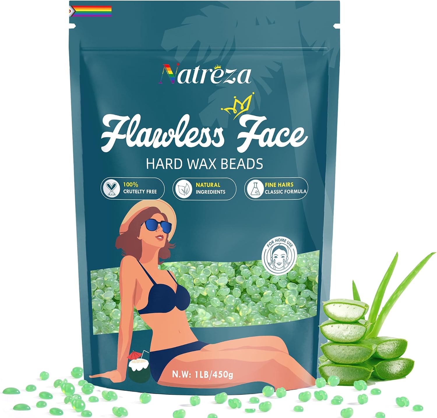 Hard Wax Beads for Hair Removal, 1lb Hard Wax for Sensitive Skin With Aloe Vera Extract, Formulated for Fine Hairs, Perfect Body Wax for Face Eyebrow Chin Upper Lip Leg Arm Bikini Waxing