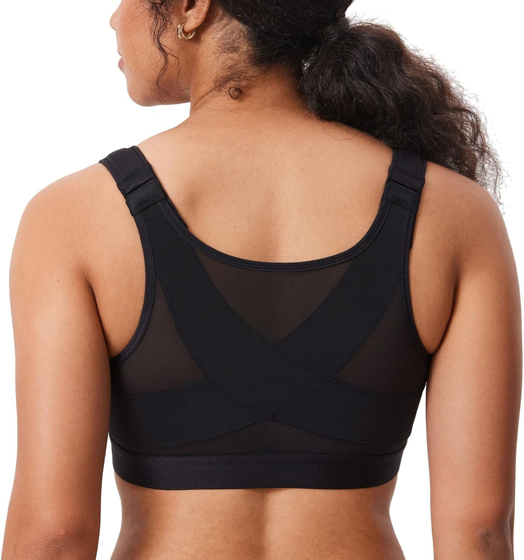 DELIMIRA Women's Front Closure Posture Wireless Back Support Full Coverage Bra