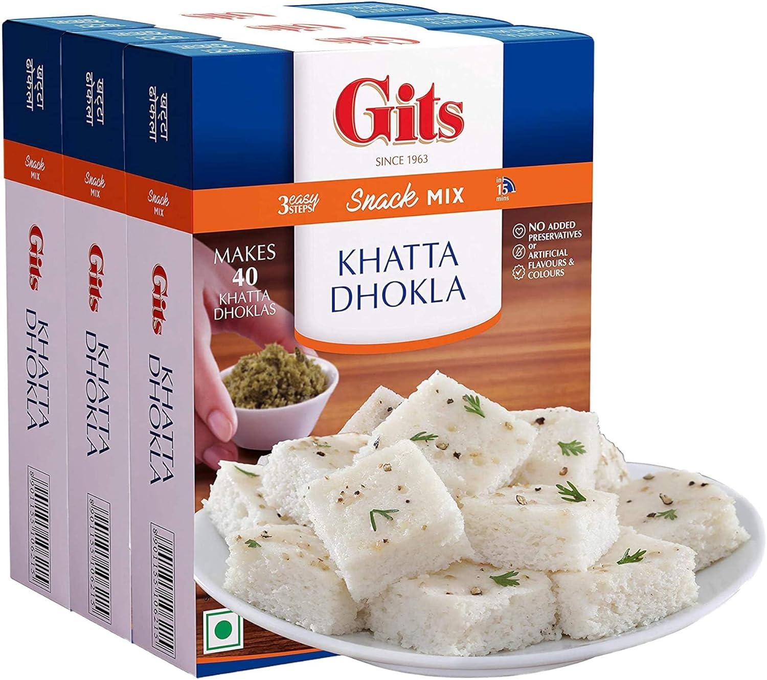 Gits Instant Mix Box - 600gm (Pack of 3 x 200gm) | Ready to Cook Indian Breakfast/Lunch/Dinner/Snack Meal | No Artificial Colors, Flavors, Preservatives, 100% Vegetarian, Easy Recipe (Khatta Dhokla)