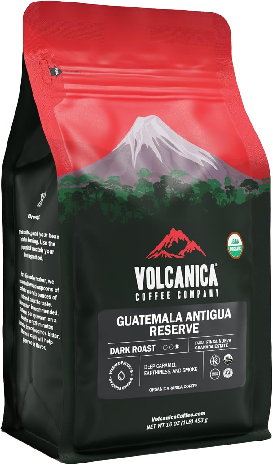 Guatemala Antigua Coffee, Dark Roast Reserve, Ground, USDA Organic, Fresh Roasted, Kosher, 16-ounces