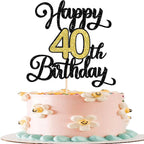 Rsstarxi 1 Pack Happy 40th Birthday Cake Topper Black Gold Glitter Cheers to 40 Years Birthday Sign Cake Pick Hello 40 Theme Cake Decorations for Fabulous Forty Birthday Party Cake Decorations