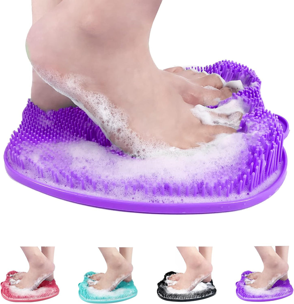 AXLOFO® Shower Foot Scrubber Mat, XL Larger Size Foot Massager Mat with Non-Slip Suction Cups - Cleans, Exfoliationl, Massages Your Feet Without Bending, Foot Circulation & Relieve Tired Feet (purple)