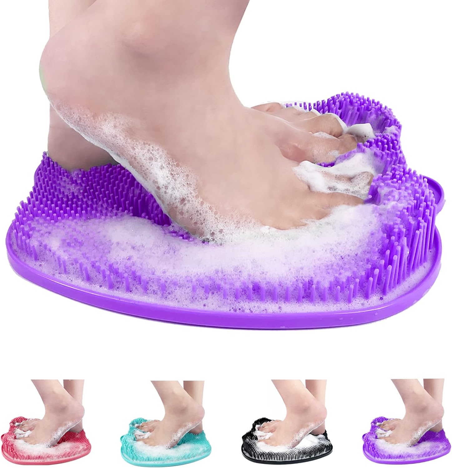 AXLOFO® Shower Foot Scrubber Mat, XL Larger Size Foot Massager Mat with Non-Slip Suction Cups - Cleans, Exfoliationl, Massages Your Feet Without Bending, Foot Circulation & Relieve Tired Feet (purple)