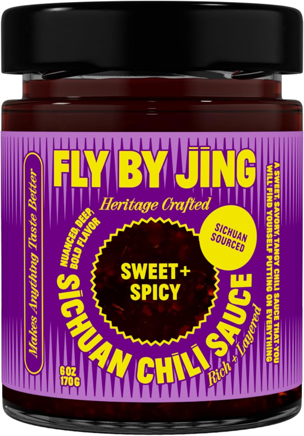 FLYBYJING Sweet + Spicy Sichuan Chili Sauce: Premium Sweet Chili Oil for Drizzling, Stir Fry & Marinades - Tangy, Savory, Vegan Hot Sauce - Good on Noodles, Dumplings, Eggs & More, 6oz (Pack of 1)