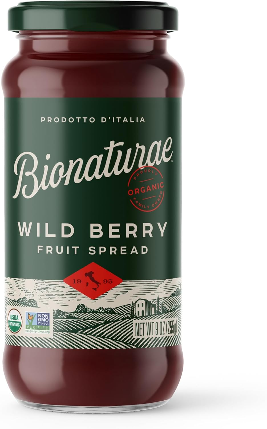 Bionaturae Organic Wild Berry Fruit Spread - Jelly Organic, Non-GMO, USDA Certified, No Sugar Added, No Preservatives, Organic Fruit Jam, Jam Organic, Made in Italy - 9 Oz