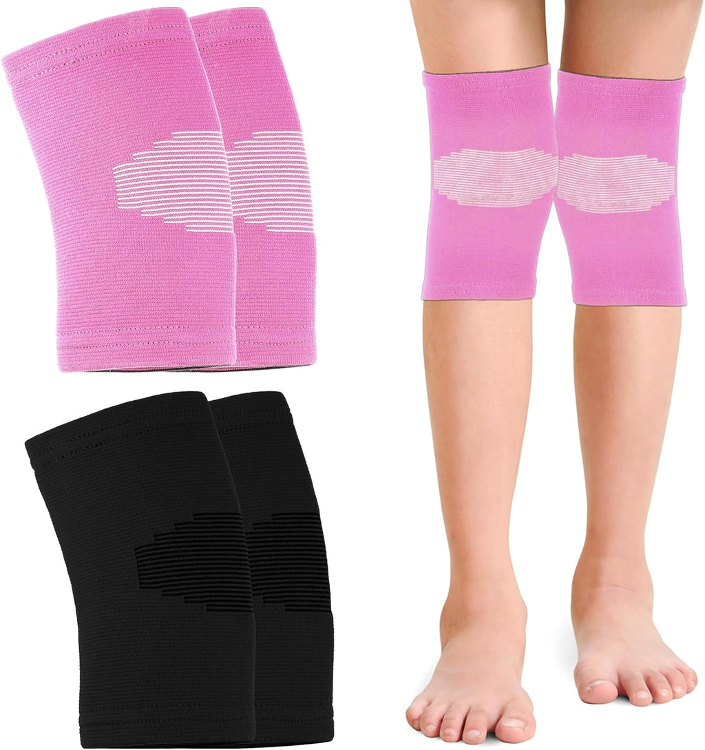 Skylety 2 Pairs Kids Knee Sleeve Kids Knee Brace Children Support Compression Child Sleeve Pads for Basketball, Volleyball, Sports, Gymnastics(Small,Black, Pink)