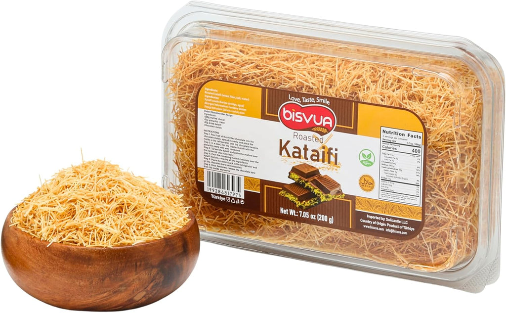 BISVUA Premium Roasted Kataifi Pastry 200g (7.1 oz) – Golden Toasted Shredded Fillo Dough for Dubai Chocolate Filling, Pistachio Cream Recipes, Kunafa Dough & Crunchy Dessert w/ Katafi̇ and Knafeh