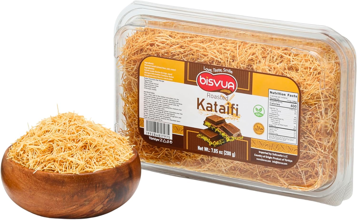 BISVUA Premium Roasted Kataifi Pastry 200g (7.1 oz) – Golden Toasted Shredded Fillo Dough for Dubai Chocolate Filling, Pistachio Cream Recipes, Kunafa Dough & Crunchy Dessert w/ Katafi̇ and Knafeh