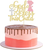 Gyufise 1 Pack God Bless This Child Cake Topper Glitter Baptism God Bless Girl Cake Pick Decorations for Baptism Baby Shower Birthday Christmas Party Decorations Supplies
