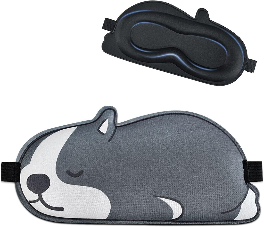 Cute Puppy Sleeping Mask Eye Mask Funny Animal 3D Contoured Sleep Mask Soft Breathable Blindfold Travel Eye Cover Eyeshade for Kids Adults Girls Boys Women Men (Dog, Grey)