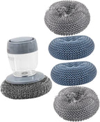 Soap Palm Brush Storage Set, Kitchen Brush with Bracket for Cleaning Pots, Pans and Sinks Kitchen Scrubber Press Automatic Liquid Wash Pot