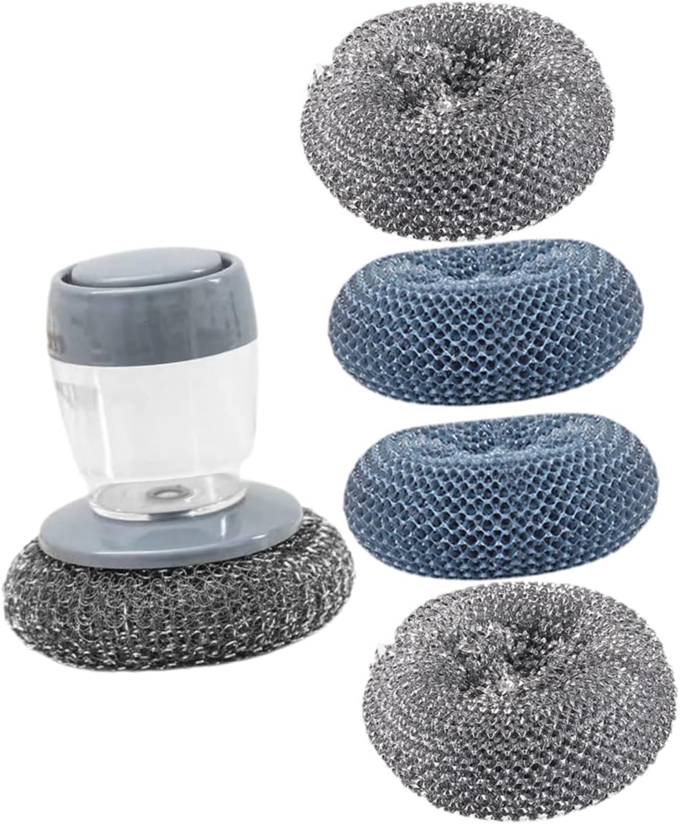 Soap Palm Brush Storage Set, Kitchen Brush with Bracket for Cleaning Pots, Pans and Sinks Kitchen Scrubber Press Automatic Liquid Wash Pot