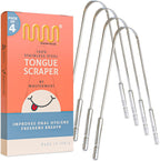 MasterMedi Tongue Cleaner Tongue Scraper Surgical Grade Stainless Steel Tongue Brush Dental Kit Professional Eliminate Bad Breath With Non-synthetic Grip (Family Pack (4 pcs)