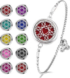 Essential Oil Diffuser Bracelet Aromatherapy Locket - Adjustable Stainless Steel Heart with 10 Pcs Refill Pads for Women Girls