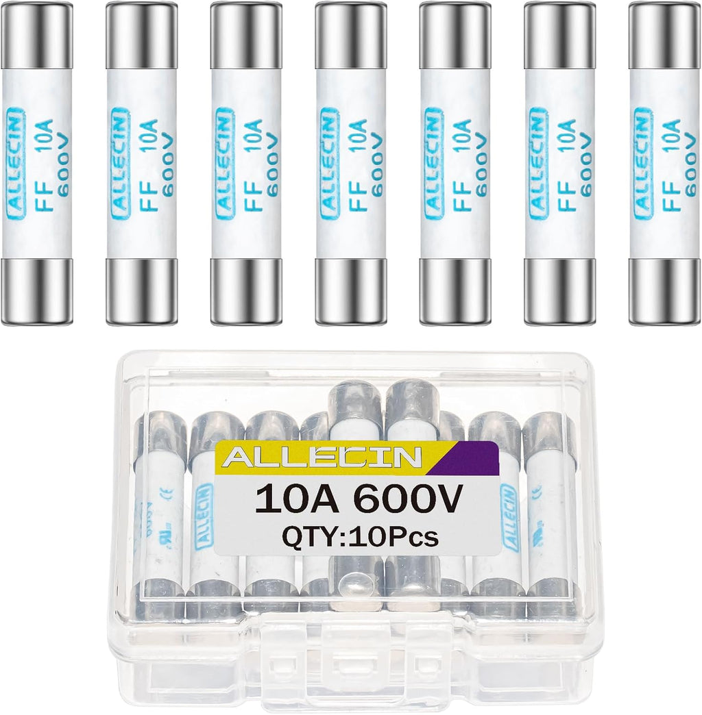 FF10A Multimeter Fuse 10A 600V 6.3x32MM Digital Multi Meter Fast Acting Fuses 10 Amp 600 Volt 0.25x1.26Inch Nickel-Plated Brass Ceramic Fast Blow Multimeters Fusibiles (Pack of 10Pcs)