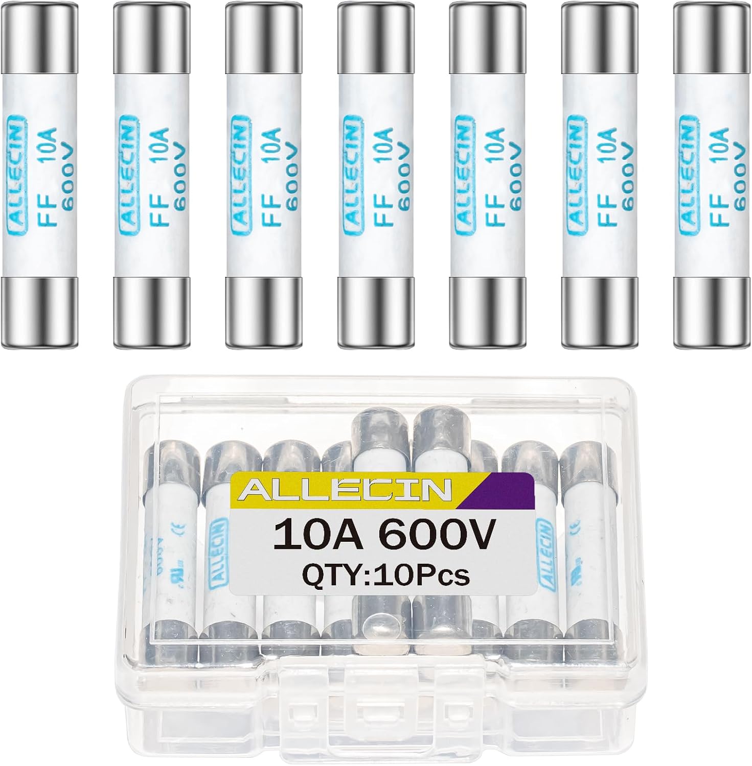 FF10A Multimeter Fuse 10A 600V 6.3x32MM Digital Multi Meter Fast Acting Fuses 10 Amp 600 Volt 0.25x1.26Inch Nickel-Plated Brass Ceramic Fast Blow Multimeters Fusibiles (Pack of 10Pcs)