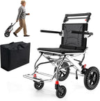Aluminum Lightweight Foldable Transport Wheelchair with Collapsible Stand, 12" Rear Wheels & Breathable Seat Folding, Portable, Wheelchair for Adults, 18-Inch Wide Seat