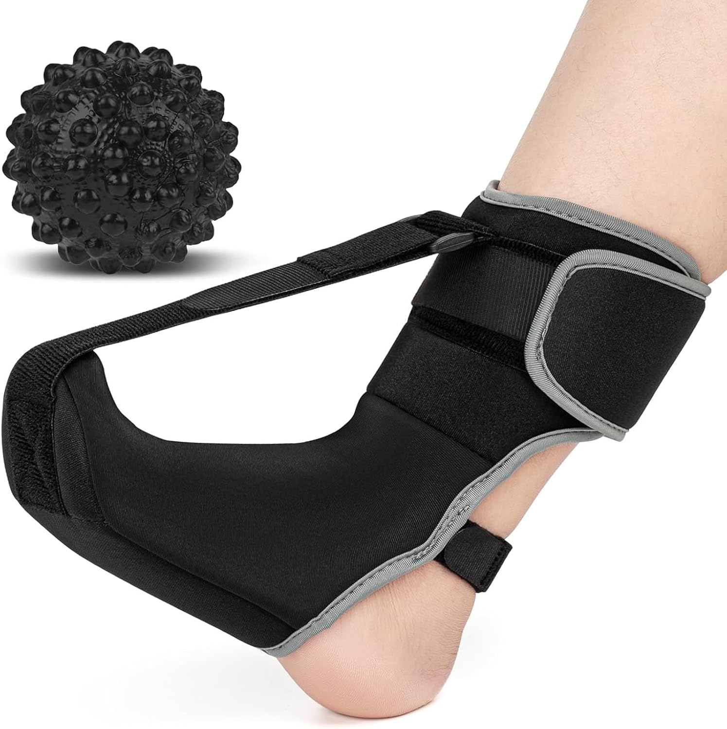 Upgraded Plantar Fasciitis Night Splint Sock with Massage Ball for Plantar Fasciitis Relief, Soft & Comfortable Foot Brace for Achilles Tendonitis Heal Spur Foot-drop Flat-arch for Women and Men, Medium-Black
