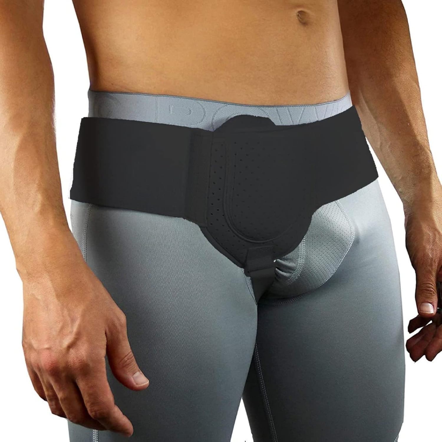 Inguinal Hernia Belt for Men,Adjustable Medical Hernia Guard Left or Right Side Waist Strap Inguinal Hernia Support for Men with Removable Compression Pads,Black