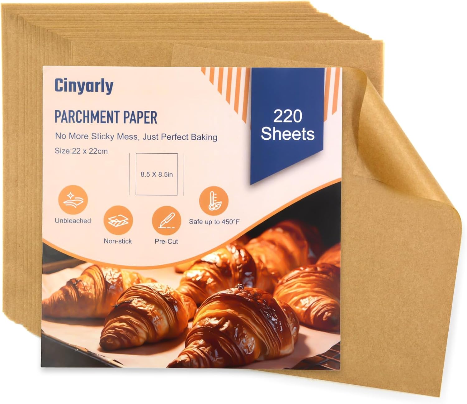 Parchment Paper Sheets, 220 Pcs Air Fryer Liners 8.5x8.5 Inch, Baking Paper Sheets, Non-Stick Precut Unbleached Parchment Paper, Oil and Water Resistant for Cookies, Bread, Cakes, Steaming, Grilling
