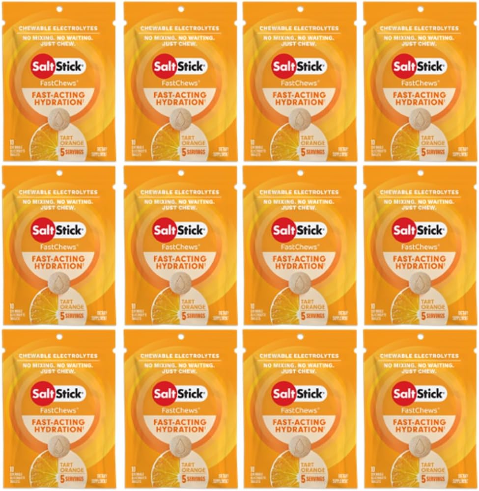 SaltStick Electrolyte FastChews - 120 Count Orange Flavor - Chewable Electrolyte Tablets for Hydration, Salt Tabs - 10 Count (Pack of 12)