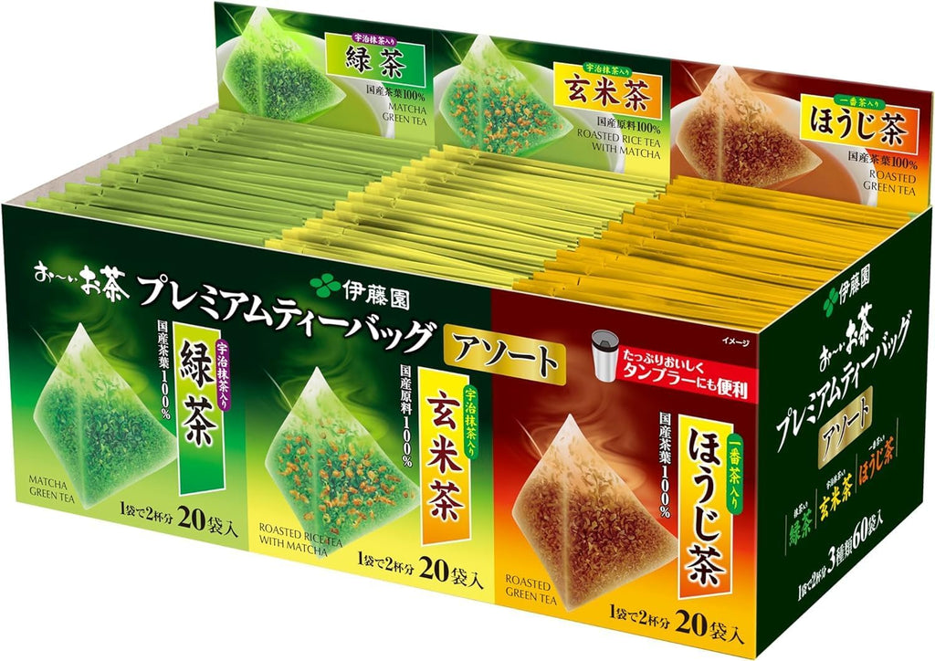 Thunder Tech Ito-en Ocha Japanese Premium Tea Bags Green Tea Genmaicha Houjicha with Uji Matcha 1.8g x 60 Bags Zero Calories, Caffeinated Direct Import