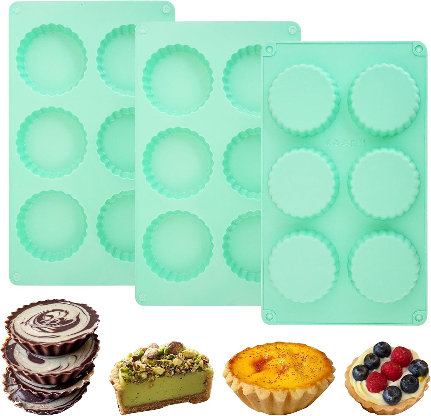Zorazio 3Pack Mini Tart Pan Silicone, Mini Quiche Pans 3Inch,Non-stick Pie Pans, Egg Tart Mold for Pies, Quiches, Mousse Cakes, Dessert Baking