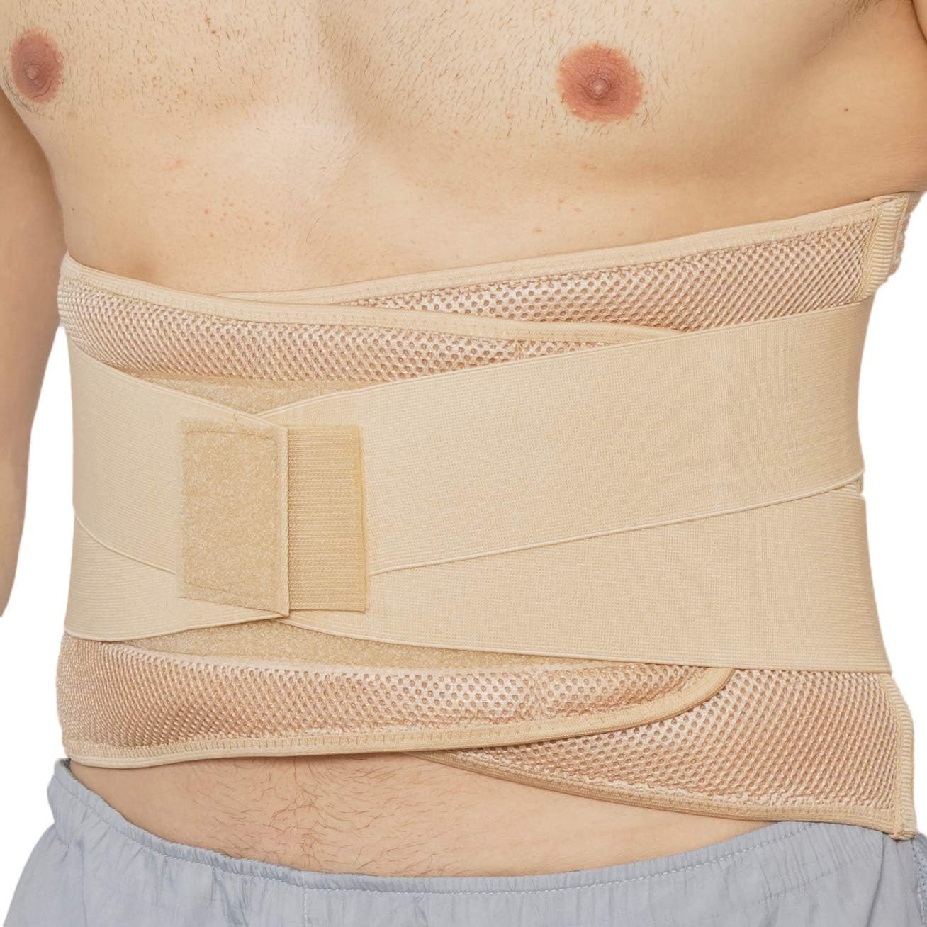 NeoTech Care Adjustable Compression Wide Back Brace Lumbar Support Belt (Beige, Size M)