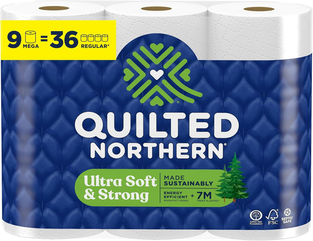 Quilted Northern Ultra Soft & Strong Toilet Paper, 9 Mega Rolls = 36 Regular Rolls, 5X Stronger*, Premium Soft Toilet Tissue