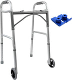Foldable Lightweight Walker with 2 Wheels, Includes Ski Glides - Folding Design Ideal for Seniors and Elderly Adults - Adjustable for Tall Men and Women - Standing Handicap Mobility Aids