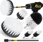 Holikme 6Pack Drill Brush Power Scrubber Cleaning Brush Extended Long Attachment Set All Purpose Drill Scrub Brushes Kit for Grout, Floor, Tub, Shower, Tile, Bathroom and Kitchen Surface White