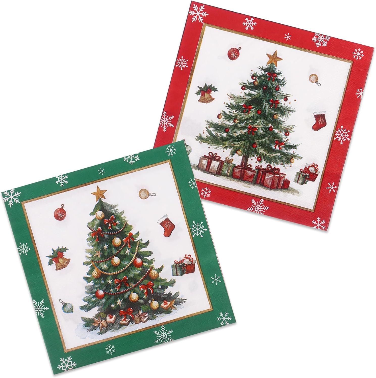 50Pcs Christmas Napkins Paper Disposable Christmas Tree Cocktail Napkins Double Sided Design Xmas Table Napkin for Xmas Luncheon Dinner Party Supplies