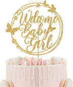 Welcome Baby Cake Topper, Baby Shower Cake Decorations - It's a Girl, Baby's 1st Birthday Party Decorations (Gold Glitter)