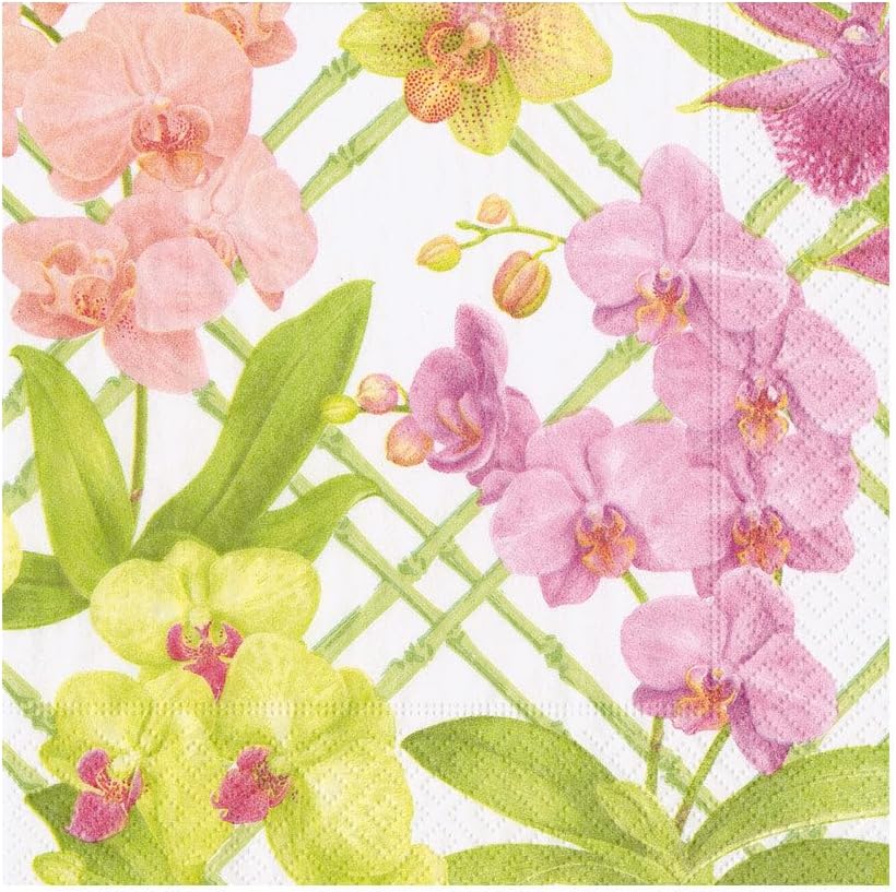 Caspari Orchid Conservatory Luncheon Napkins - 20 Luncheon Napkins per Pack, 2 PACKS