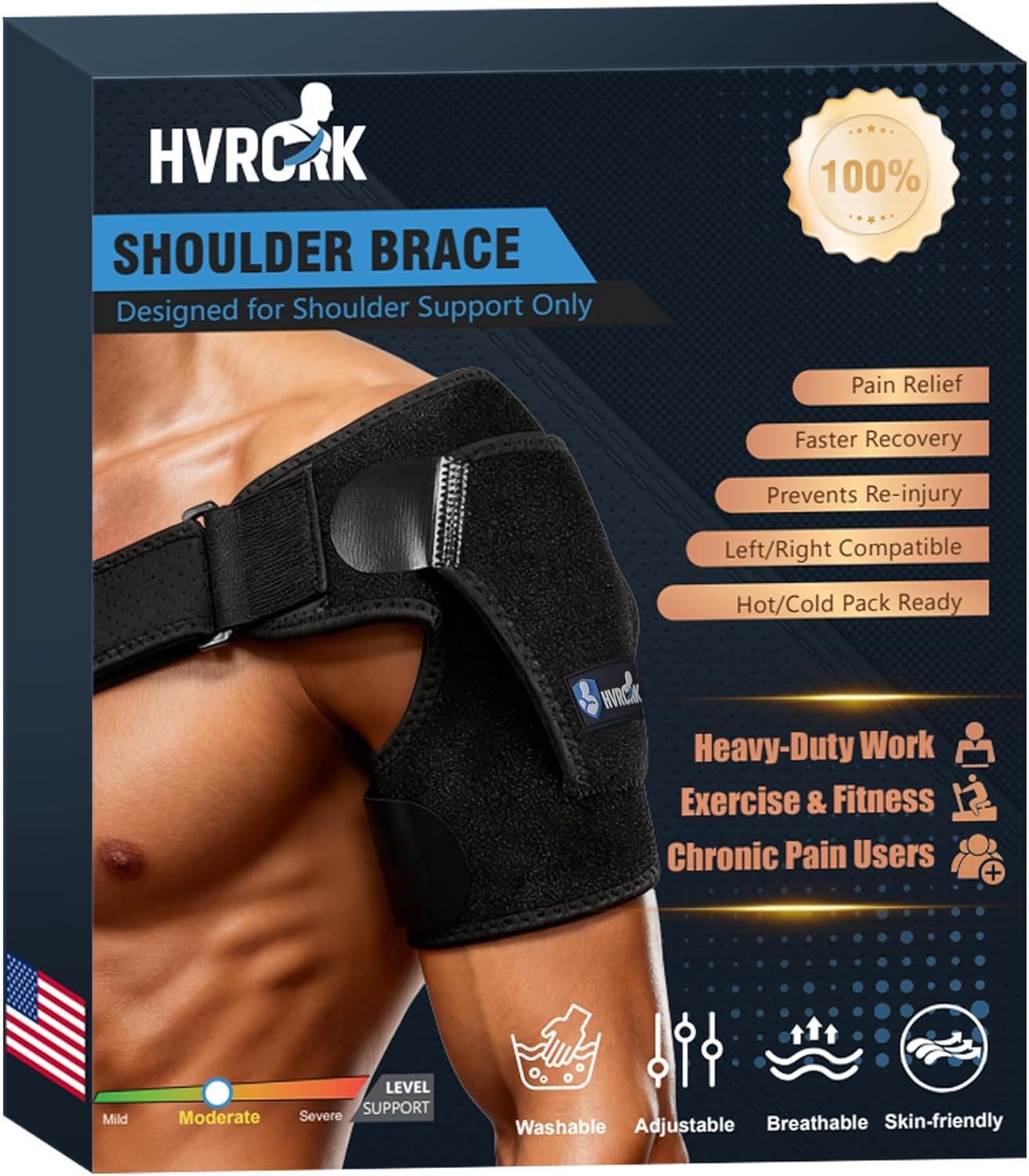 Shoulder Brace for Men & Women - Adjustable Shoulder Compression Sleeve with Y-shaped Compression Strap - Medium Shoulder Support & Pain Relief - Universal for left & Right Shoulders, S